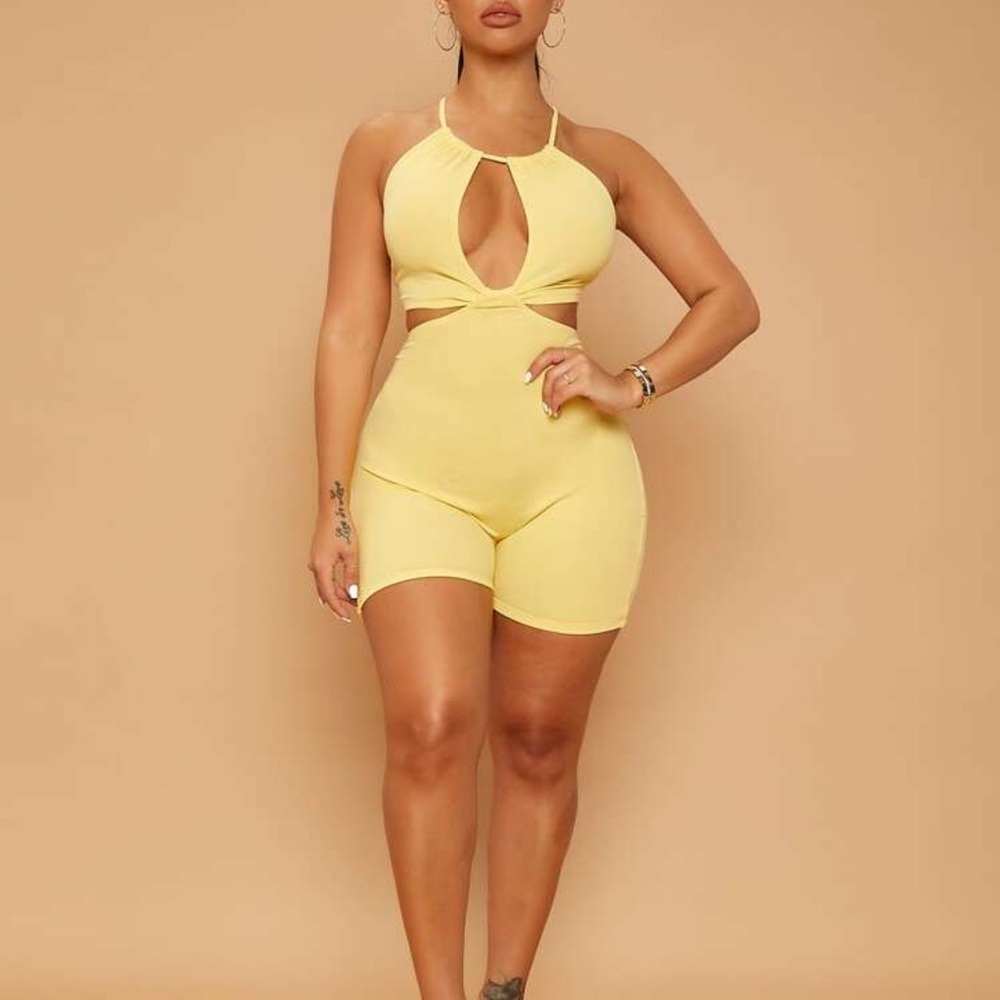 Yellow Cutout Halter Romper